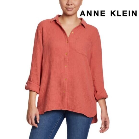 Anne Klein‎ Ladies' Gauze Button Up Top Small - Picture 2 of 6